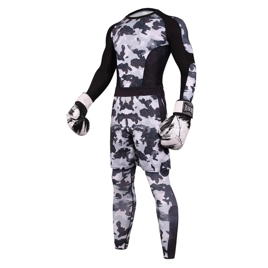 Mens Suit Cycling Wear High Elastic Wear Boxing Sports Suit Three-Piece Sets