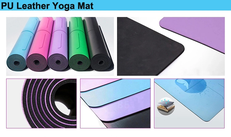 Wet Grip Printed Position Guide Line Eco Friendly Great Cushioning PU Leather Rubber Black Chakra Yoga Mat