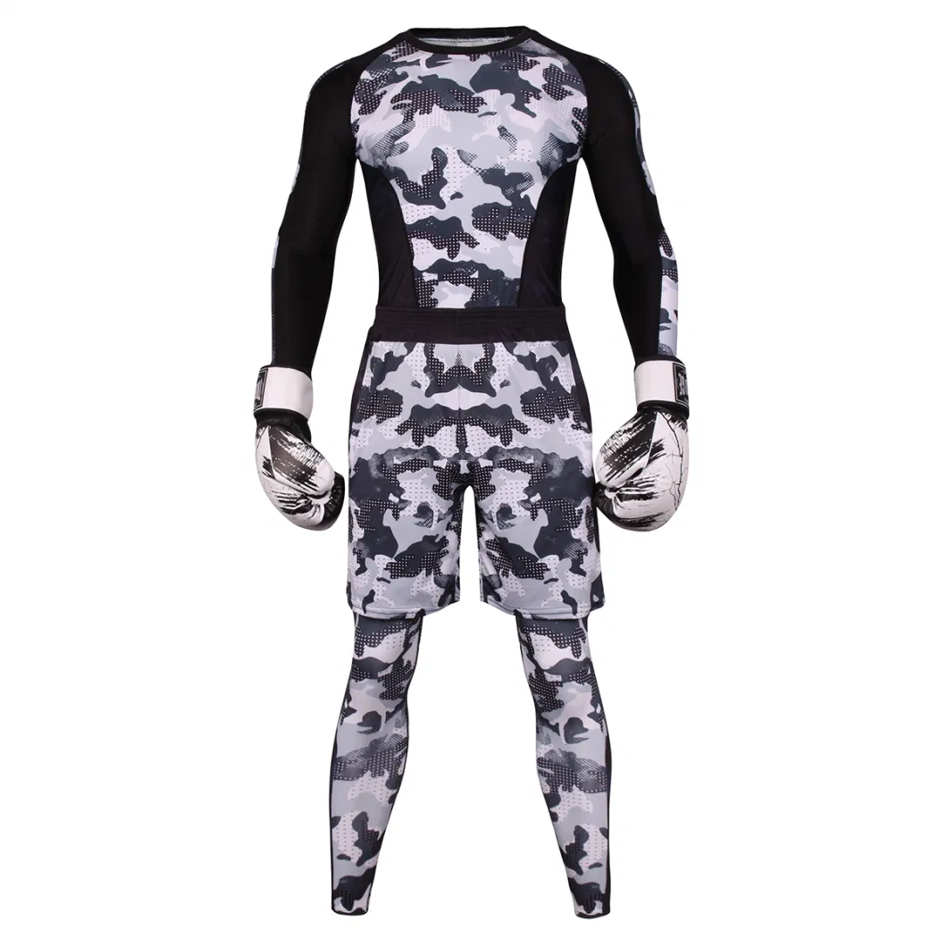 Mens Suit Cycling Wear High Elastic Wear Boxing Sports Suit Three-Piece Sets